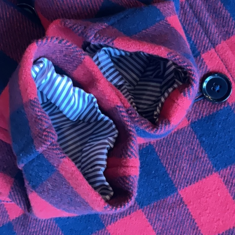 J. Crew Red and Navy Buffalo Check Peacoat - Picture 11 of 12